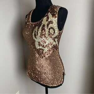 Yarns Gold Brown Medium Sequin Embellished Sleeveless top
